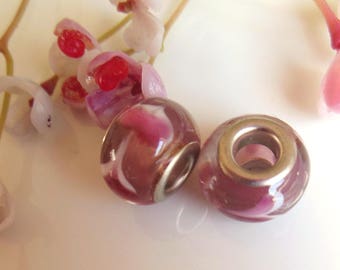 set of 14 purple and pink lampwork glass beads