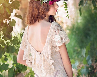 Boho Girls Dress, Ivory Lace Junior Bridesmaid Dress, Flower Girl Ivory Lace Dress, Boho flower girl dress, Bohemian Wedding,Communion dress