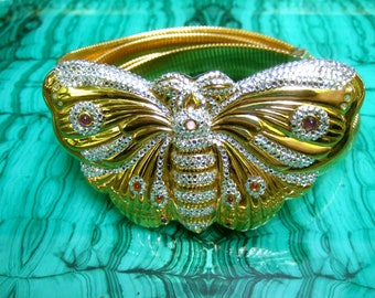 JUDITH LEIBER Exquisite Jeweled Butterfly Buckle Belt