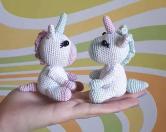 Crochet Unicorn lovers gifts White knitted toy Amigurumi Plush stuffed little toy Baby shower doll for girl boy toddler magic rainbow