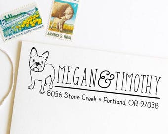 French bulldog return address stamp, frenchie stamper