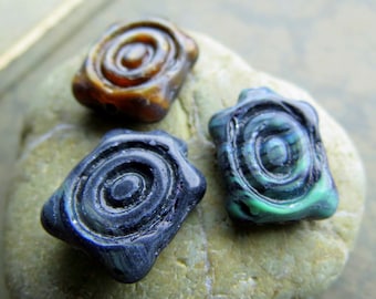 NEW SWIRLED TURTLES . Czech Picasso Glass Beads . 18 by 13 mm (4 beads)