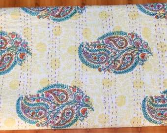 Handicrafts Kantha,Handblock Printed,Cotton Kantha Quilt or Bedspread, 90 X 108 Inches