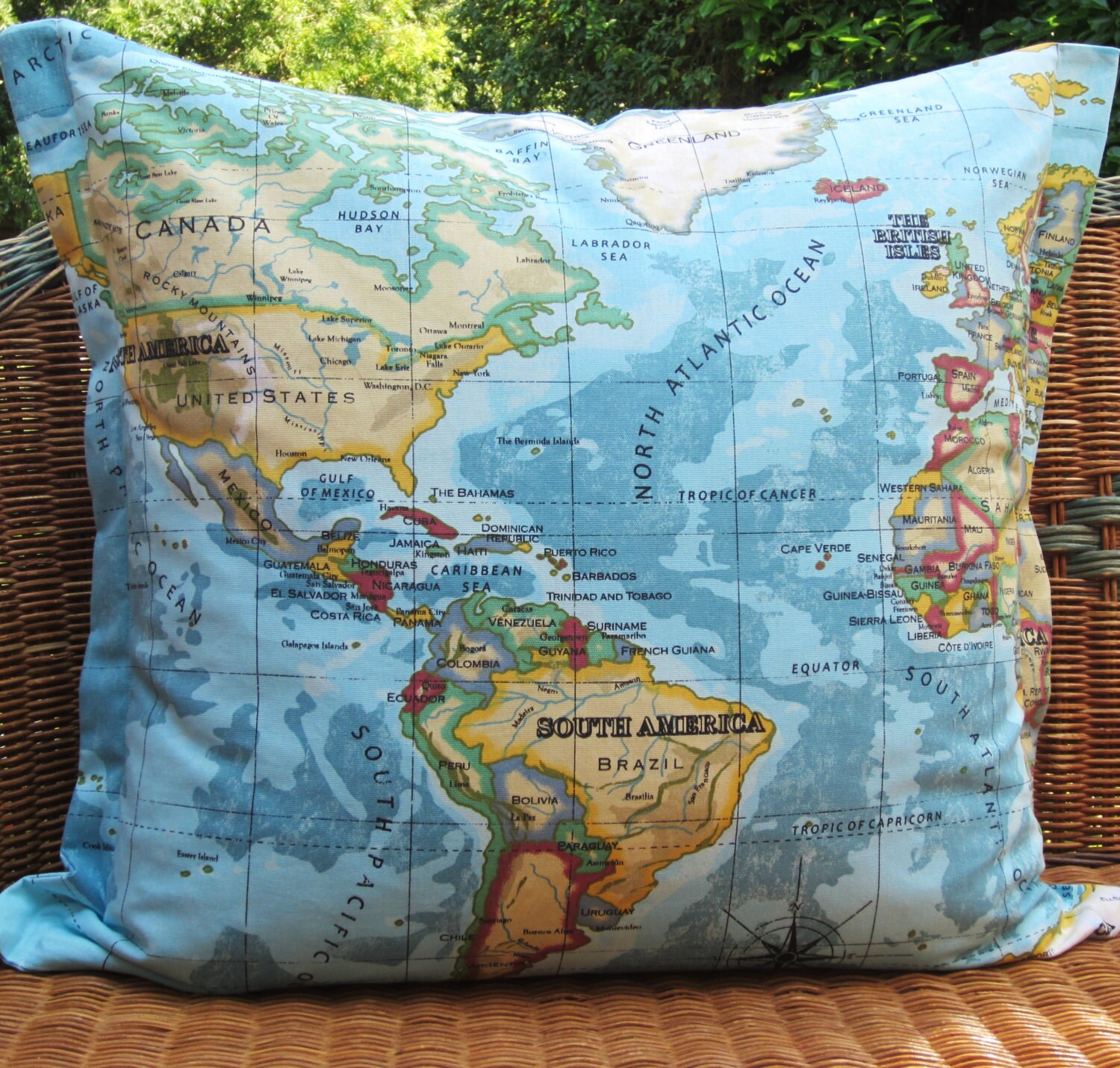 World Map Cushion Cover Blue World Map Pillow Cover 24 inch