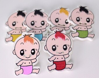 30 PC Painted wood buttons 35mm - Wooden Buttons ,buttons, natural wood buttons "baby” A098
