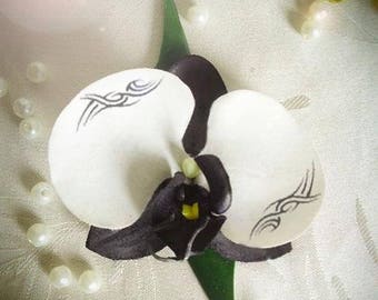 black and white tribal print Tribal Orchid boutonniere