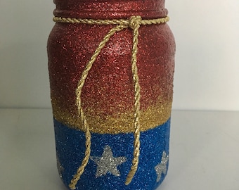 Wonder Woman inspired Pint size Mason Jar