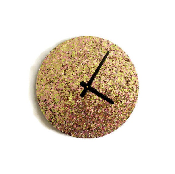 Glitter Wall Clock Gold and Pink Glitter Home and Living