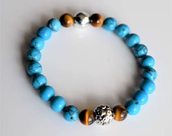 Men's Turquoise Magnesit & Tigers Eye Bracelet