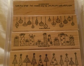 Stampin' Up! Crazy 4 Christmas Used Set of 4 Mounted Stamps