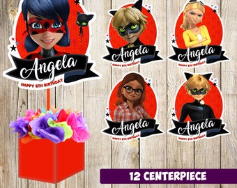 12 miraculous ladybug centerpieces, miraculous ladybug printable centerpieces, miraculous ladybug party supplies,miraculous ladybug birthday