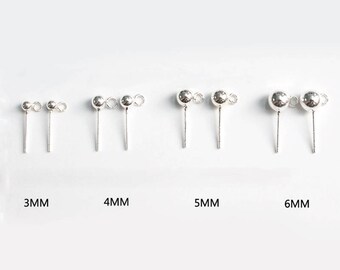 10 Pair/3MM/4MM/5MM.925 Sterling Silver Sterling Silver Ball Earrings with Ring - Round Ball Ear Stud Post - Silver Ball Earring - Ear Posts