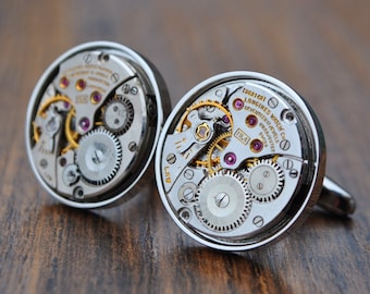 Longines Watch Movement Cufflinks - Steampunk Silver Vintage Wedding Groom Gift Mens Christmas Present