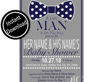 Baby Shower Navy Bow Tie Invitation (5x7/ Made To Order)