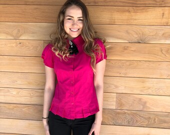 Hot pink fitted button up shirt