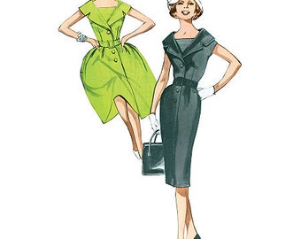 Retro 1960's Dress Pattern - Butterick B5747 Sewing Pattern, Misses / Misses Petite 1960 fitted or flared dress, US Sizes: 8 - 16 or 16 - 24