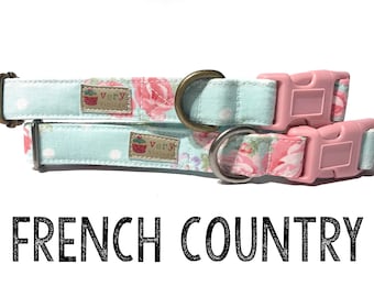 Vintage Dog Collar - Floral Dog Collar - Girl Dog Collar - Shabby Chic Dog Collar - Antique Metal Hardware - "French Country"