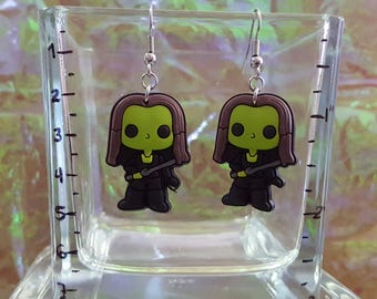 Dangling earrings with a babysitter super heroine!