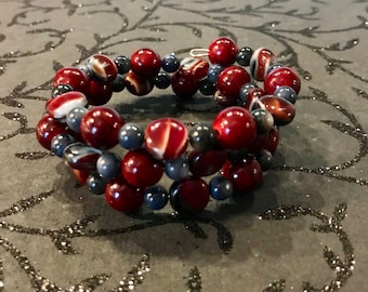 Dark Red and Blue Disc Wrap Bracelet