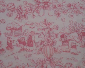 Waverly "Playland Toile" Cotton Fabric- 47" wide, Pink & White with 25" pattern repeat-By The Yard