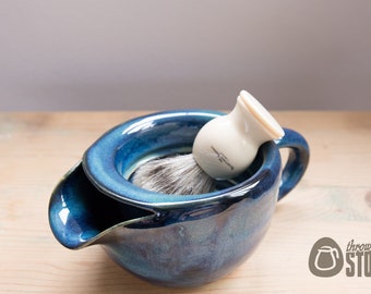 Shaving Scuttle - Midnight Blue Stoneware Lather Bowl - Shaving Bowl