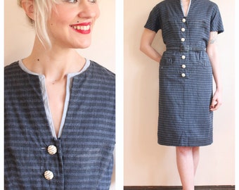 1950s Dress // Stormy Stripe Dress // vintage 50s dress