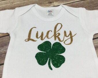 SALE! LUCKY SHAMROCK size 3-6 months short sleeve onesie