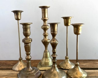 Vintage Brass Candlesticks Six Brass Candle Holders Wedding Candlesticks Boho Chic Bohemian Wedding Graduated Brass Candlesticks Mismatched