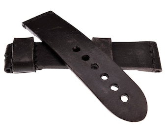 Hand Made 25mm Leather Heavy Black Strap Watch Band