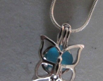 Butterfly Necklace, Sea Glass Necklace, Butterfly Locket, Butterfly Jewelry, Beach Glass Jewelry, Butterfly Pendant, Sea Glass Pendant