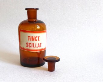 Vintage Apothekenflasche aus braunem Glas, Tinctura Scillae