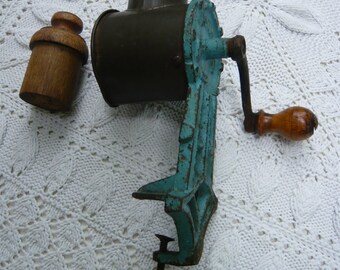 Table cheese grater enamel blue cast iron tin and natural wood ASTA wooden cover kitchen vintage utensil rustic kitchen decor 1920 retro