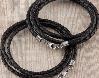 Braided Bolo Real Leather Cord Necklace / Stainless Steel Fittings / 50, 60 or 70cm Length / 3mm or 4mm Thickness
