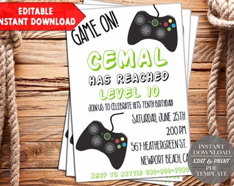 INSTANT DOWNLOAD-Video Game Invitation, Gaming Invitation, Video Game Party, Video Game Truck Invite, Birthday, Arcade, Digital, PDF Invite