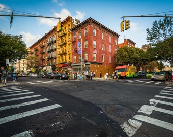 Intersection of Bedford Avenue and Sixth Street in Williamsburg, Brooklyn, New York. Photo Print, Metal, Canvas, Framed.