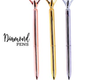 Diamond Pen - Rose Gold Pen - Stationary - Bride Gift Ideas - Guest Book Pen - Chic Decor - Planner Pen - Pen Gifts - Wedding Gift- Gold Pen