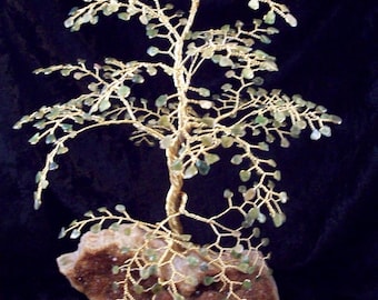 Large Jade and Citrine Oak Gem Tree