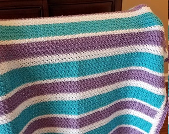 Turquoise and Lilac Afghan - Ready to Ship