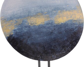 Libra Blue And Gold Abstract Iron Disc Sculpture Ornament Decoration 50cm