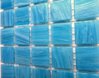 20mm (3/4") Turquoise Blue and White Marbled BEVELED Glass Mosaic Tiles//Mosaic//Mosaic Supplies