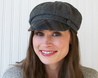 Newsboy Hat, Heathered Gray Wool Newsboy, Womens Hat, Made To Order