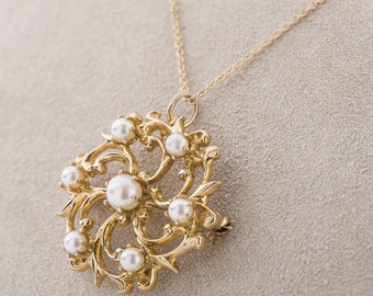 Vintage 14k Gold and Pearl Pin Pendant