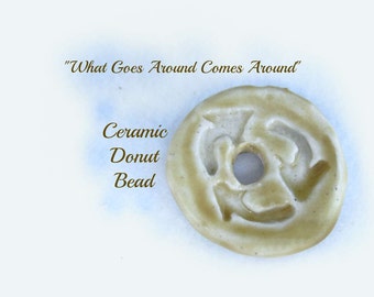rustic clay bead,necklace bead,handmade ceramic bead, flat bead,Donut bead , # 63