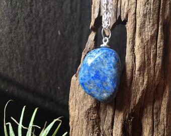 Lapis Lazuli Necklace, Lapis Lazuli Pendant, Raw Crystal Necklace, Boho Crystal Pendant, Crystal Healing Necklace, gift for him