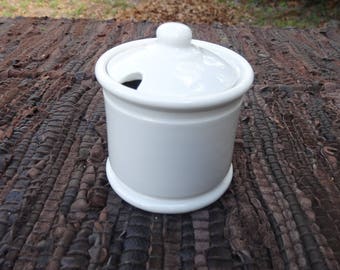Vintage White Ironstone Mustard Pot, Condiment Pot Cottage Decor, Farmhouse Chic, Restaurant Ware