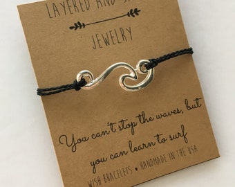 Wave Bracelet, Ocean Bracelet, Wave Charm Bracelet, Wave Cord Bracelet, Beach Bracelet, Wave Jewelry, Wish Bracelet, Wave Anklet