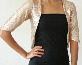 Simple Sequin Bolero // Gold Bridal Bolero // Sequin Bridal Shrug // Bridesmaids Coverup // Wedding Bolero // Evening Jacket // Gold Sequins