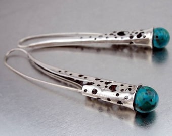 FREE SHIPPING! Duerry's Long earring 925 Sterling with Silver Turquoise Earrings (H)