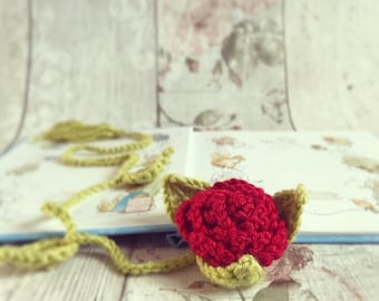 Beauty and the Beast Enchanted Red Rose Inspired Crochet Bookmark