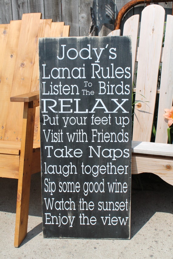 Lanai Rules Sign Vintage Style custom Lanai Rules Backyard